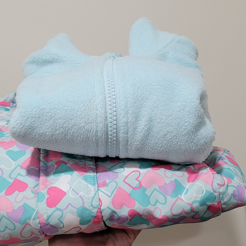 Cozy Blue Fleece Sweater and Heart Patterned Jacket